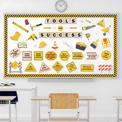 111Pcs Construction Bulletin Board Classroom Decoration Tools for Success Back to School Construction Theme Cutouts Positive Saying Birthday Party...
