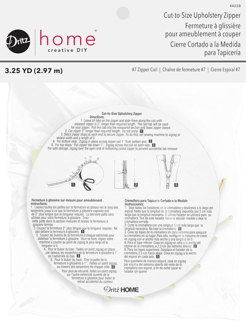 Dritz Home 44238 Nylon Upholstery Zipper, 3-1/4-Yards (Cut to Size), Cream...
