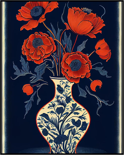 Posterizer 1 pcs-chinoiserie poppy flowers-Floral & Botanical Art-Abstract & Modern Art-Living Room Bedroom Decor- UNFRAMED Wall Art...