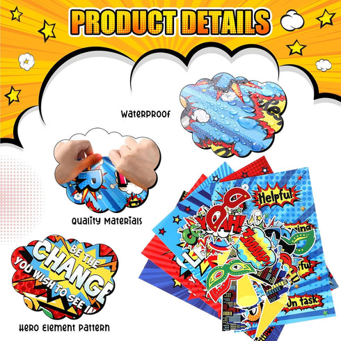 Outus 33 Pcs Hero Theme Classroom Decorations Bulletin Board Set Hero Posters and Banners Hero Sayings Cityscape Cutouts for Classroom Pre School ...