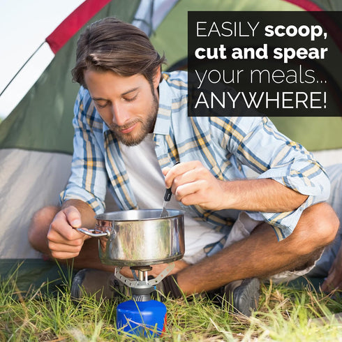 Orblue 4-in-1 Camping Utensils, 2-Pack - Portable Stainless Steel Spoon, Fork, Knife & Bottle Opener Combo Set - Travel, Backpacking Cutlery Multi...