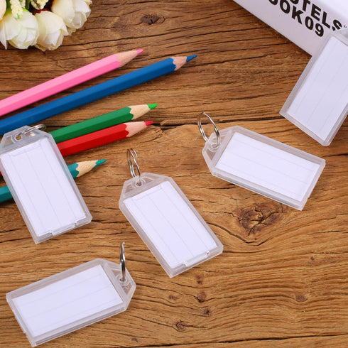 TecUnite 50 Pack White Plastic Key Tags with Split Ring Holder Label Window Luggage Label Tags Key Ring Keychain...