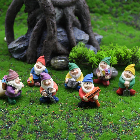 Mini Garden Gnomes Set of 7 - Fairy Garden Accessories, Tiny Gnome Figurines for Miniature Fairy Garden Decor, Plant Pot Decorations, Gnome Cake T...