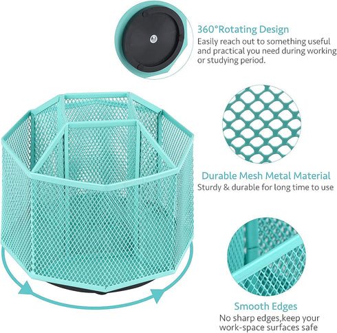 POPRUN Teal Desk Organizer, Desk Supplies and Accessories Organization,Spinning Pen/Pencil Organizer for Desk cute,Rotating Pen/Pencil Holder, for...