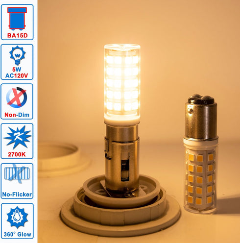 BA15D 120 Volt Double Contact/DC Bayonet Base Led Light Bulbs 50 Watt-75 Watt Replacement, T3/T4/C7/S6, 2700K Soft Warm White BA15D 5W Led Sewing ...