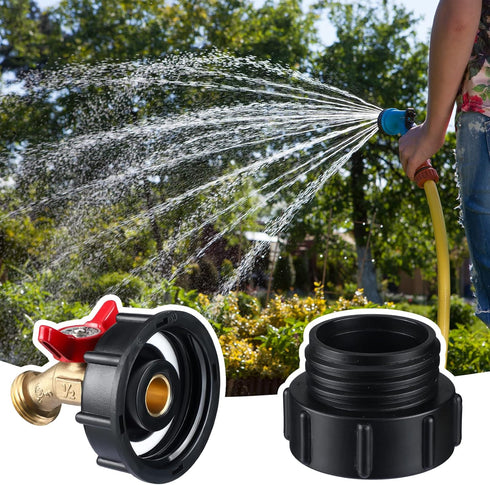 Nuanchu 275-330 Gallon IBC Tote Tank Adapter 2 in 1 IBC Tote and Coarse Thread 3/4 Inch Brass Hose Faucet Valve with Ball Valve for Garden Hose Co...