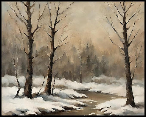 Posterizer 1 pcs-snowy jungle in winter in oil painting style-13-Landscape & Nature Art-GIft for Men Women Teens-Dining Room Decor- unframed wall ...
