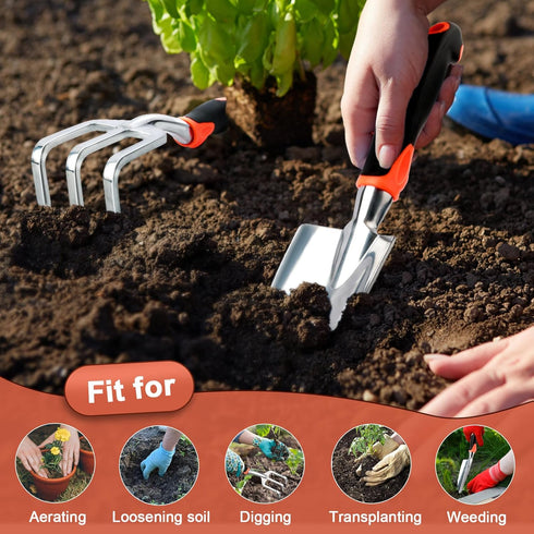 Garden Tool Set, 2 Pack Heavy Duty Gardening Tools Set Include Garden Shovel and Hand Rake Claw Tool with Ergonomic Handle, Small Gardening Hand T...