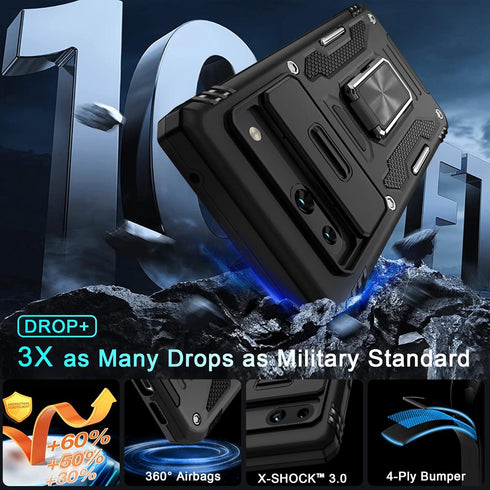 DEERLAMN Case for Google Pixel 7a with Slide Camera Cover+Screen Protector (2 Packs), Rotated Ring Kickstand Military Grade Shockproof Protective ...