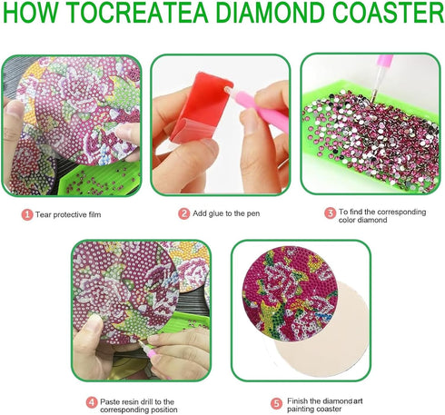 8 Pcs Diamond Art Painting Coasters with Holder,Chinese Traditional Northeast Flower Diamond Art Kits,DIY Diamond Art Painting Kits for Beginners,...