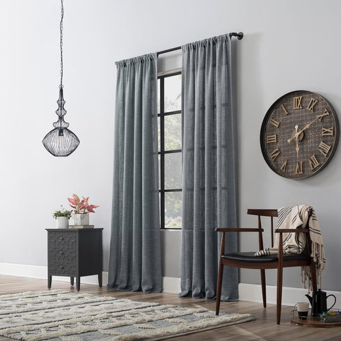 Clean Window Basketweave Anti-Dust Allergy/Pet Friendly Sheer Curtain Panel, 50" W x 96" L, Vintage Blue...