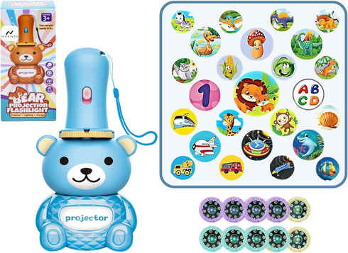 80 Patterns Bear Flashlight Projector for Kids with Educational Preschool Learning; Letters, Numbers, Animals, Birds, Vehicles, Dinosaurs, Ocean, ...
