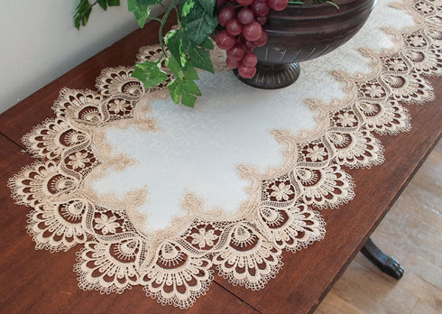 Gold European Lace, Antique Jacquard Fabric, Table Runner, Dresser Scarf, Coffee Table Runner (16Wx44L)...