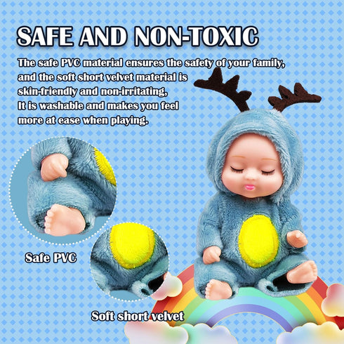 4 Inch Mini Baby Dolls Toys 6 Pcs Gift Set, Cute Baby Dolls Toys with Interchangeable Animal Clothes, Mini Reborn Baby Dolls Gifts for Boys and Gi...