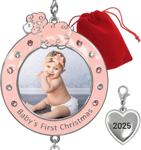 BANBERRY DESIGNS Baby Girl's First Christmas Photo Ornament - 2025 Dated Xmas Picture Decoration for Newborn Daughter - Baby's 1st Keepsake - Gift...