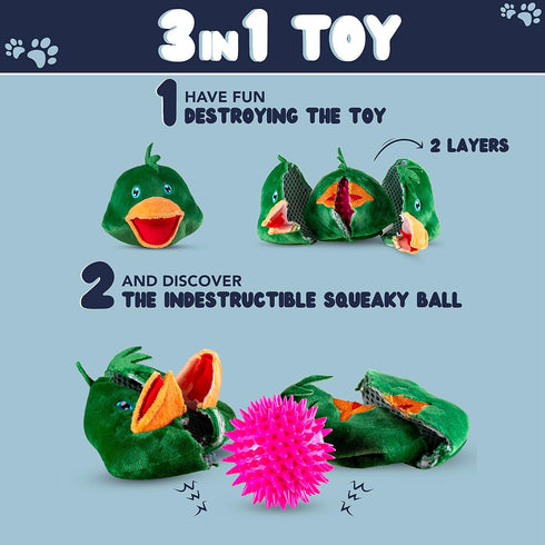 Dog Toys for Aggressive Chewers (3in1) - Squeaky Dog Toys Interactive - Dog Toys for Medium Dogs, Large & Small Breeds - Puppy Teething Chew Dog T...