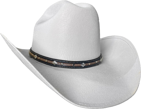 Western Hatband -Black/Brown with Silver Ornaments & Contrast Stitching...