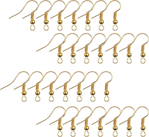 Eco-Fused 18mm Earring Hooks - 200 pcs - Coil and Ball Style Nickel-Free Ear Wires - Gold - Hypo-Allergenic Plated Steel - Great for Jewelry Makin...