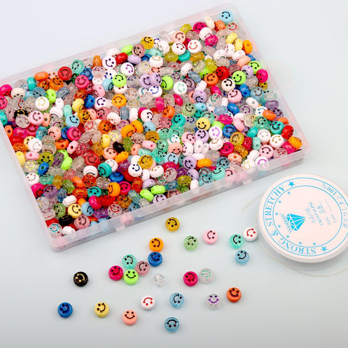 ZesNice 500 Pcs Smile Face Beads for Bracelets Making Kit, Smile Face Beads with Elastic String for Jewelry Making Earring Necklace DIY Craft Supp...
