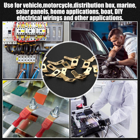 25 Pcs Non Insulated Solderless Disconnect Adapters,1/4" Male Tab, 10 Stud Brass Quick Disconnect Connectors, Brass Copper Ring Crimp Electrical T...