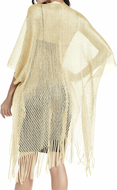 Womens Large Metallic Shawls and Wraps Kimono Cardigan...