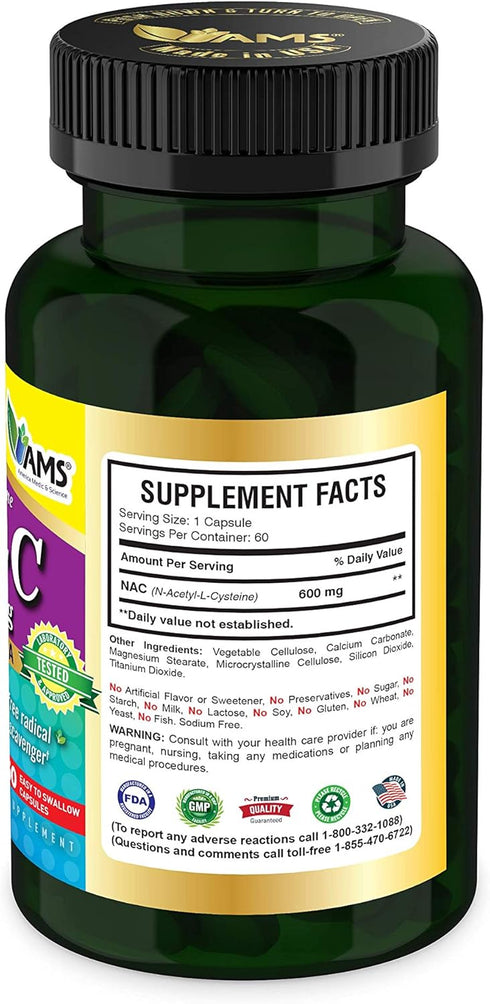 America Medic & Science NAC 600mg – NAC Supplement for Lung Health & Immune Support, Liver Support & Antioxidants – N-Acetyl-Cysteine – 60 Capsule...