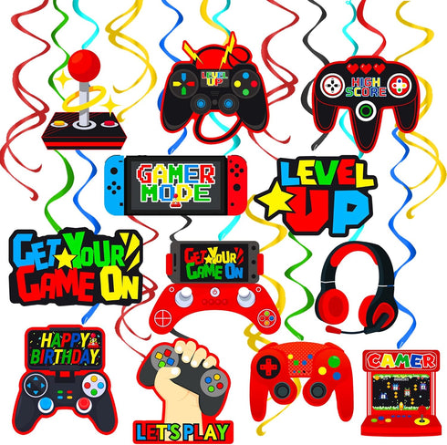 Video Game Birthday Hanging Swirls Red Video Game Party Decorations 20Pcs Game On Ceiling Streamers Gaming Birthday Party Hanging Decorations or L...