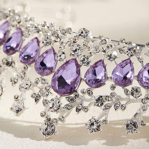 AW BRIDAL Tiaras and Crowns for Women Purple Crystal Princess Tiara - Queen Crown Headband for Halloween Costume Party Prom Wedding Christmas Hair...