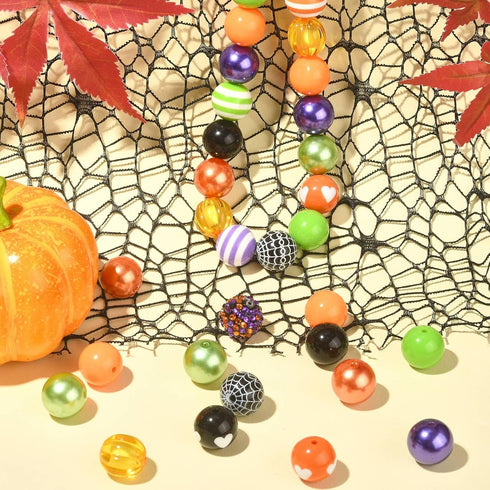LiQunSweet 1 Set 50 Pcs DIY Halloween Beads Decoration Making Kit Including Acrylic Round Beads Chain Wire Lobster Clasps for DIY Jewelry Making...