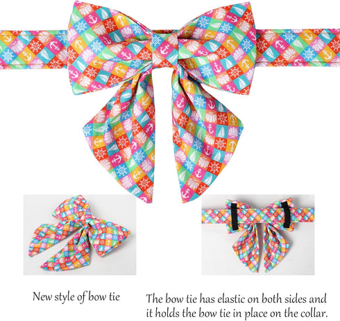 Lionet Paws Design Dogs Collar Cute Summer Sailor Bow Dog Collars for Girl Female Medium Large Dogs with Colorful Sailboat L...