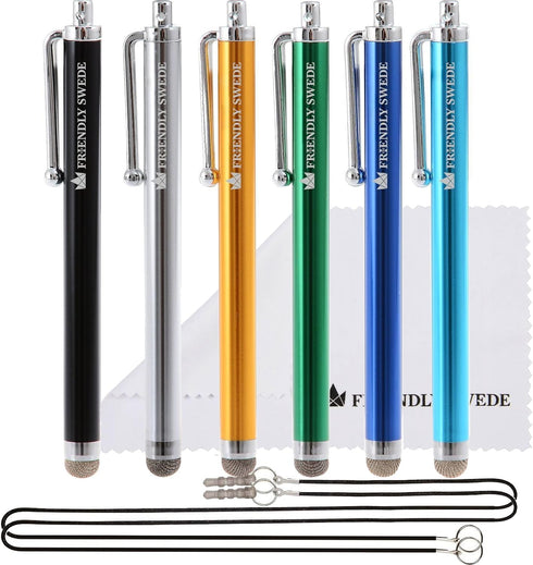 The Friendly Swede Set of 6 Micro-Knit Hybrid Fiber Tip Universal Capacitive Stylus Pens for Touch Screens, Stylus Pen for iPad, iPad Pen, iPad St...