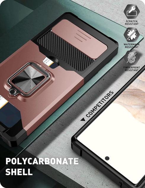 Compatible for Google Pixel 6 2021 Case (Not for 6P) with Camera Cover & Kickstand, Slide Lens Cover+Rotate Ring Stand+Card Holder, Impact-Resista...