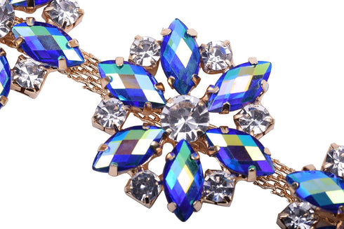 KAOYOO 1 Yard Flower Pattern Rhinestone Chain Trim, Inlaid with Blue AB Crystal Rhinestone and Golden Brass Base Prong Chain for Sewing Craft,Wedd...