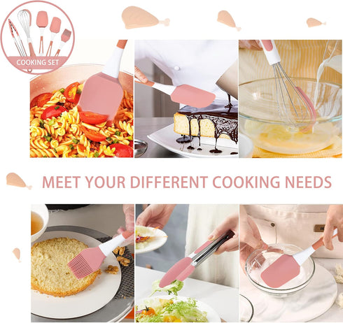 Silicone Kitchen Cooking Utensils Set Heat Resistant, 5 Pcs Silicone Spatula Set for Baking Cooking Mixing, Silicone Cooking Utensils Set for Nons...