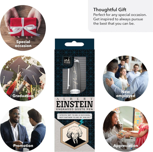 Inkstone Ballpoint Black Ink Pen | Inspirational Albert Einstein Quote Strive Not to Be a Success, but Rather to be of Value | Durable | Thoughtfu...