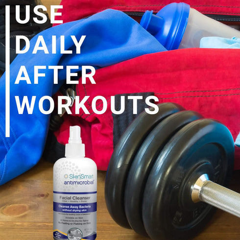 SkinSmart Facial Cleanser for Acne, Targets Bacteria for Active Teenage Athletes Post Workout and Adult Acne, 8 oz Spray Bottle, Safe for Multiple...