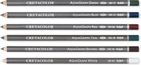 CRETACOLOR AquaGraph Graphite Aquarelle Set, 6 Count (Pack of 1), White, Brown, Teal, Green, red, Blue...