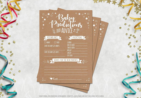 Neatz 50 Rustic Baby Shower Prediction and Advice Cards - Gender Neutral Boy or Girl, Baby Shower Games...