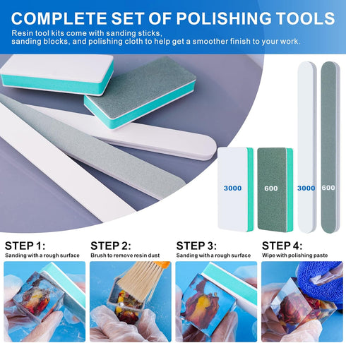 LET'S RESIN Resin Polishing Strips Kit,33Pcs Resin Supplies with Sandpaper,Resin File Kit &Blocks,Scissors,Wooden Brush,Cloth,Resin Tools for Epox...