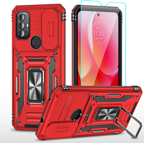 for Moto G Phone Case,Moto G Power 2022 Case with Camera Cover & 360°Kickstand Ring with Screen Protector, Military Grade Shockproof Protective Ph...