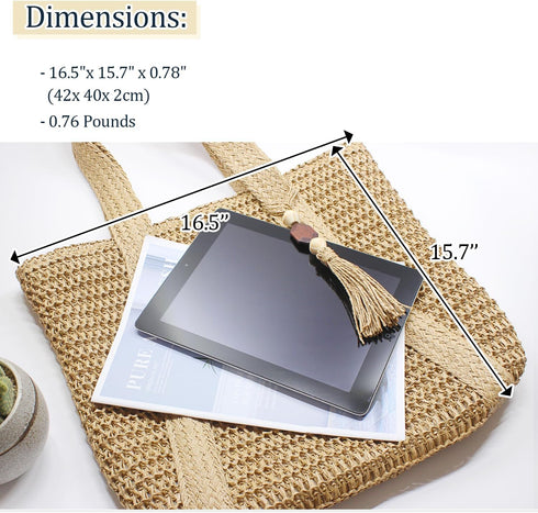 Straw Beach Bag for Women Woven Structured Tote Bag Summer Shoulder Handbags...