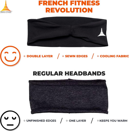French Fitness Revolution - Stretchy Sports Headband for Men & Women - Guys Sweatband for Running, Cycling, Basketball, Yoga, Fitness - Moisture W...