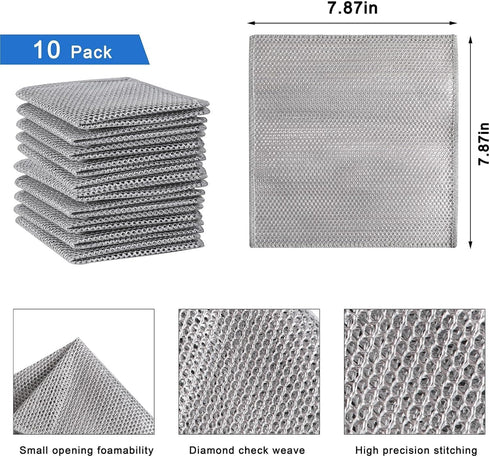 Wire Dishwashing Rag, 10 Pack Non Scratch Wire Dishcloth, Multipurpose Wire Washing Cloth for Wet and Dry, Scrubbing Wire Dishcloths for Kitchen...