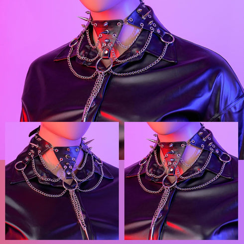 Navoky Punk Leather Studded Choker Gothic Metal Rivet Necklace Spiked Layered Tassel Chain Accessories Daily Halloween Nightclub for Women...