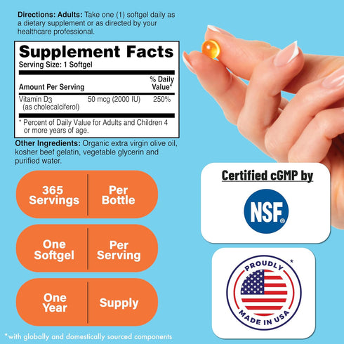Health Thru Nutrition Vitamin D3 2000IU 50mcg Cholecalciferol | Mini Softgels for Maximum Benefit | 3rd Party Tested | Non-GMO USP Grade in Organi...