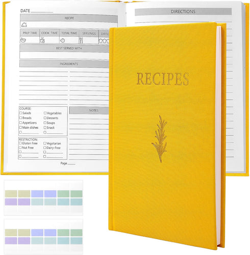 Recipe Notebook Blank Recipe Book to Write in Your Own Recipes, Family Recipe Journal with Tabs Stickers, Hardcover Personal Recipe Notebook with ...