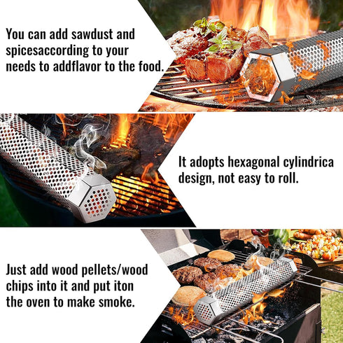 Hexagon Pellet Smoker Tube,12 inch Stainless Steel BBQ Wood Pellet Tube Smoker for Cold Smoker,5 Hours of Billowing Smoke-for Any Grill or Smoker,...