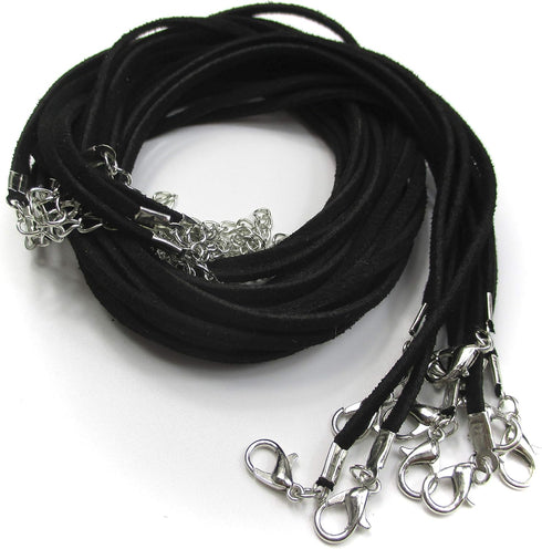 ALL in ONE 10pcs Faux Leather Suede Cord Necklace with Lobster Clasp Extended Chain (25", Black)...
