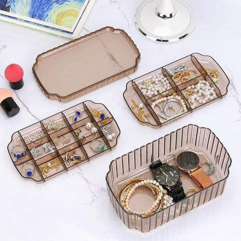 LETURE 3-Layer Jewelry Organizer Box for Earrings, Rings, Necklaces, Bracelets, Clear Plastic Bead Storage Containers for Crafts (Coffee)...