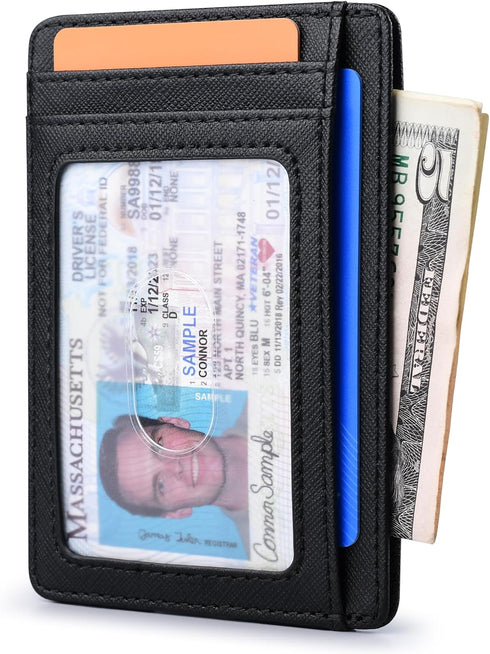 Buffway Slim Minimalist Front Pocket RFID Blocking Leather Wallets for Men and Women - Cross Black...